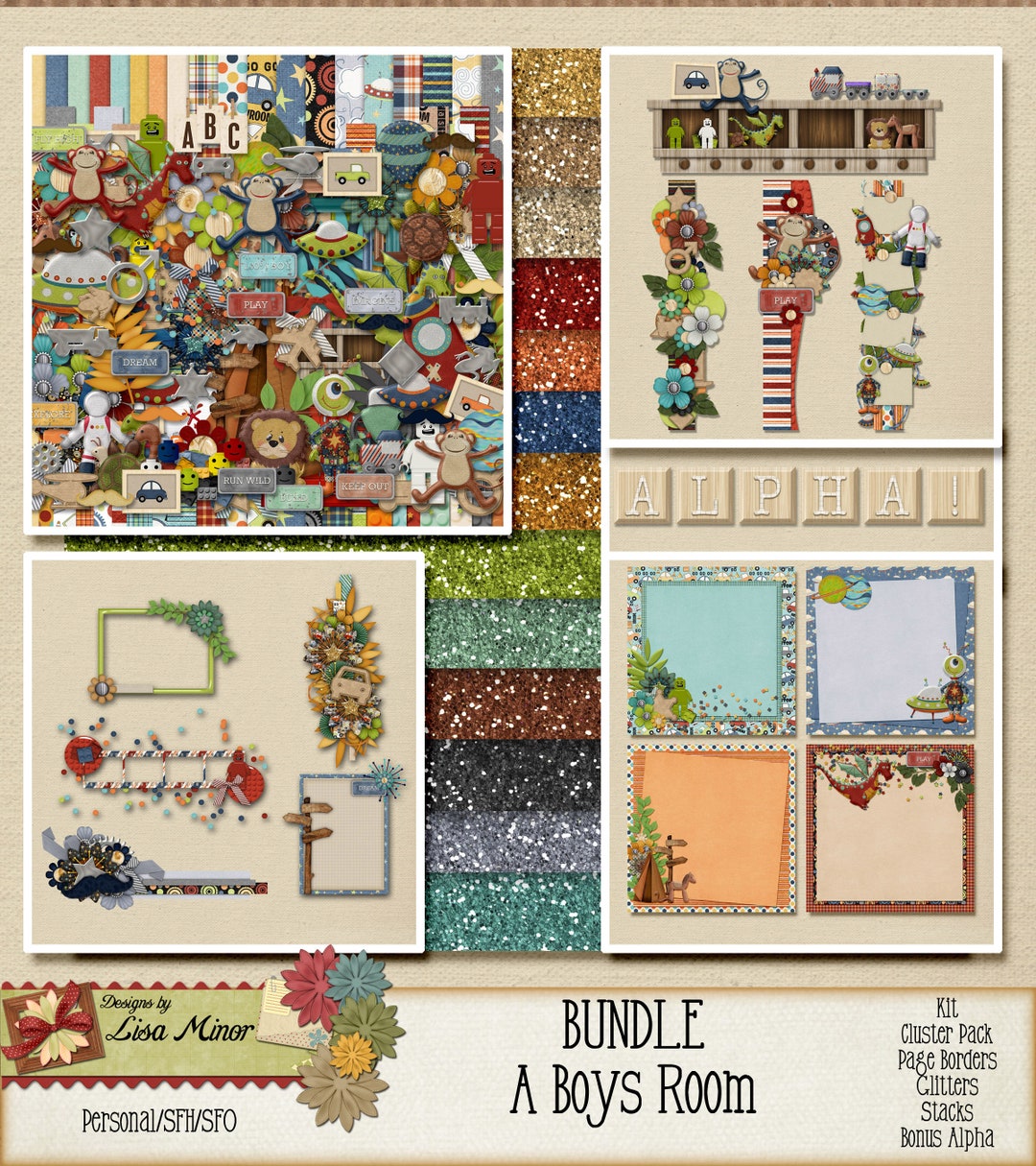 A Boys Room BUNDLE DIGITAL Scrapbook Kit INSTANT Download - Etsy