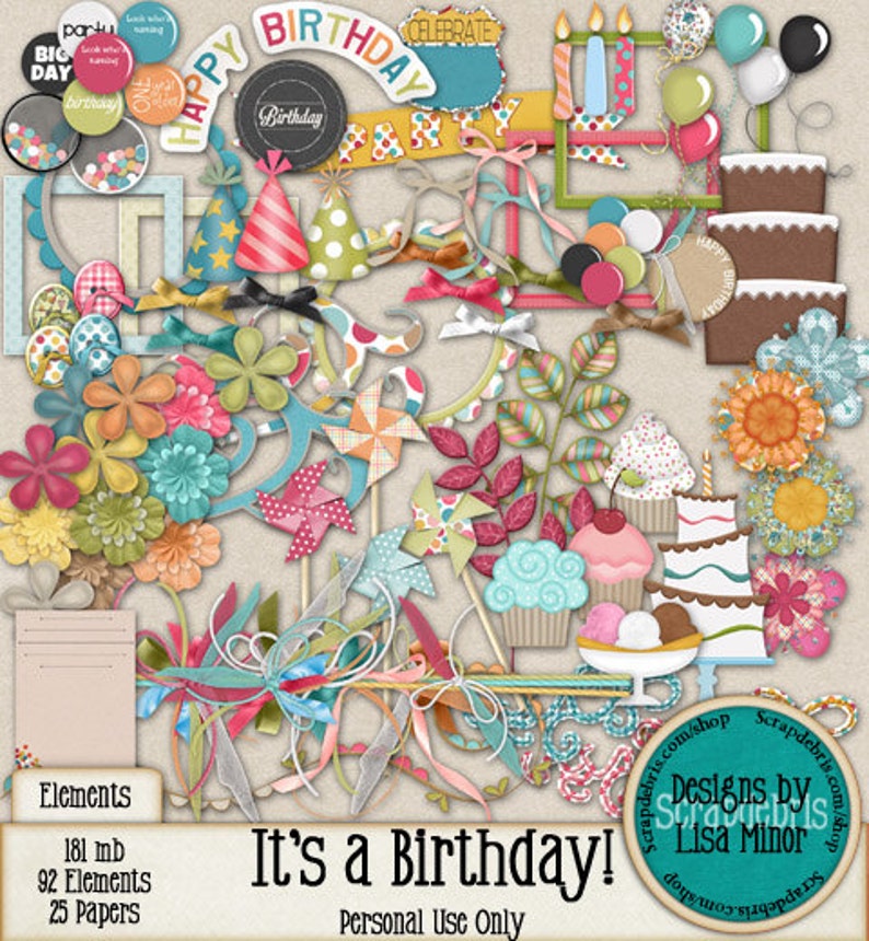 It's a Birthday Digital Scrapbook Kit Instant Download Etsy
