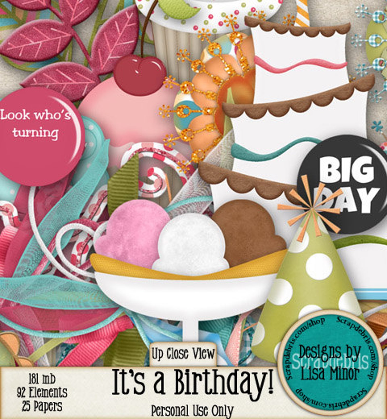It's a Birthday Digital Scrapbook Kit Instant Download Etsy