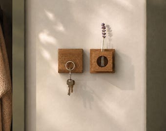 Entryway Organizer Set | Oak Key Holder & Vase | Japandi Home Decor | Minimalist Hallway Storage