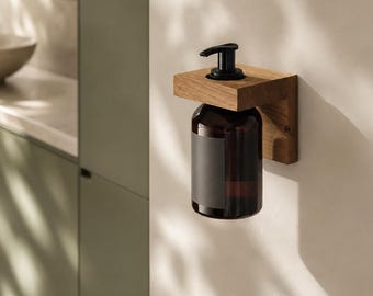 Wall Mounted Soap Dispenser | Solid Oak Soap Holder | Wooden Bathroom Organizer | Japandi Bathroom Decor | Minimalist Wall Storage