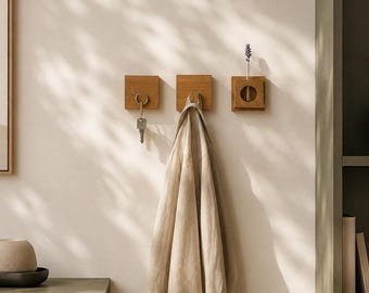 Entryway Organizer Set | Oak Key Holder, Wall Hook & Vase | Japandi Home Decor | Minimalist Hallway Storage