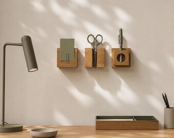 Workspace Organizer Set | Modular Desk Organizer | Oak Wall Storage System | Home Office Organization | Minimalist Workspace Decor