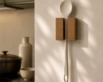 Kitchen Utensil Holder | Minimal Wooden Kitchen Organizer | Wall Storage | No drill mounting for wall | Handmade Natural Kitchen Decor