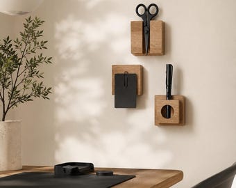 Workspace Organizer Set | Modular Desk Organizer | Oak Wall Storage System | Home Office Organization | Minimalist Workspace Decor