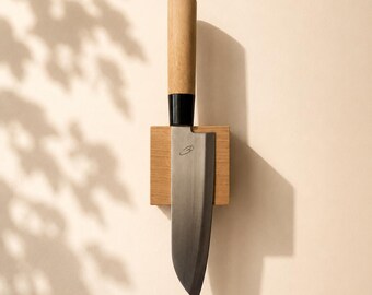 Kitchen Knife Holder | Magnetic Wall Mounted Knife Storage | Oak Kitchen Organizer | No drill mounting | Handmade Natural Kitchen Decor