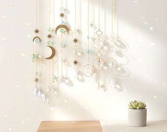 Crystal Suncatcher Mobile | Gold Celestial Prism | Rainbow Window Hanging | Home Decor Gift