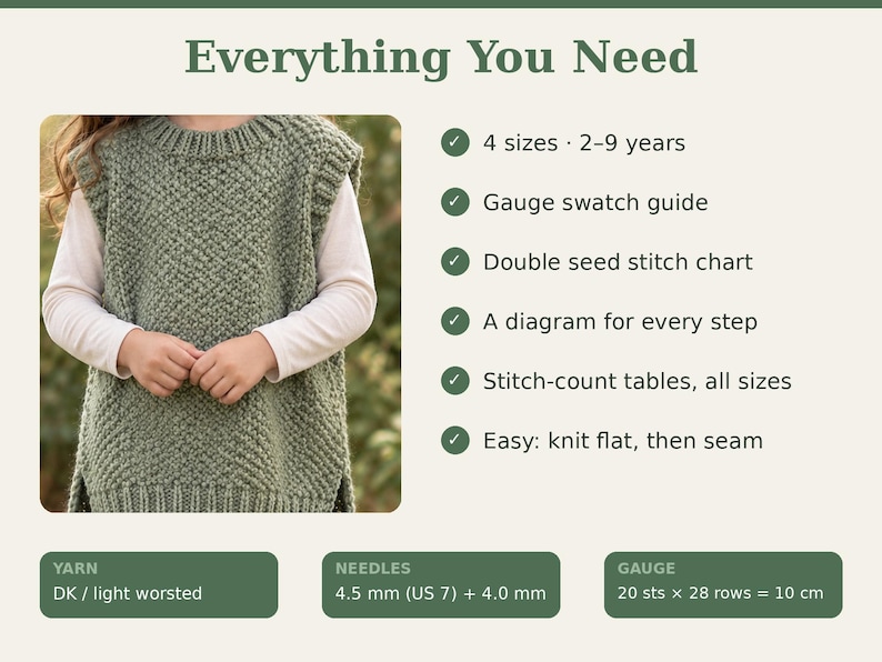 Knit Pattern Spring Vest Meadowside Kids Tunic Vest Knitting Pattern PDF | Sizes 2-9 Years ...