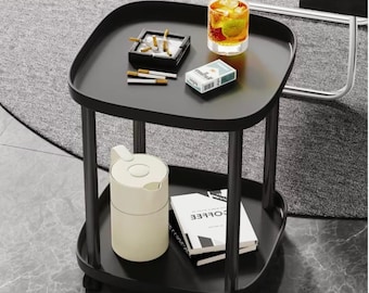 Mesa auxiliar rodante para mahjong con estante de almacenamiento. Soporte de té moderno para sala de juegos, rincón de café y muebles para espacios pequeños.