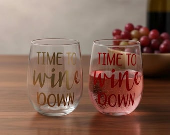 Personalised Stemless Wine Glass, Custom Vinyl Drinkware, Bridesmaids, Wedding and birthday Gifts