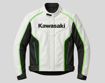 Kawasaki Mesh gepanzerte Reitjacke, weiß schwarz grüne Motorradausrüstung