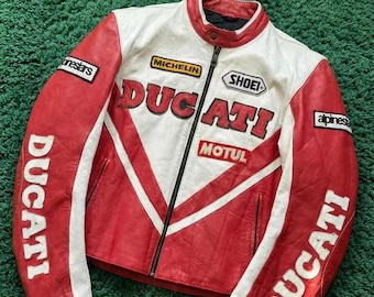 Ducati Corse Vintage Lederjacke, Rindsleder MotoGP Racing Biker Ausrüstung