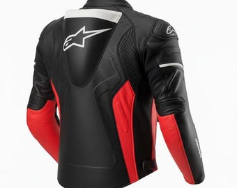 Alpinestars Rindsleder Racing Jacke, Moto Biker Ausrüstung mit Geschwindigkeitsbuckel