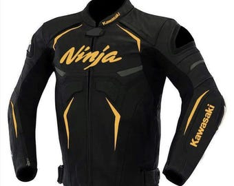 Handgefertigte Kawasaki Ninja Motorradjacke, CE Armor Reitausrüstung