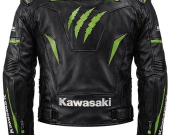 Kawasaki ZX-25R Ninja Lederjacke, schwarz-grüne Racing Biker Ausrüstung