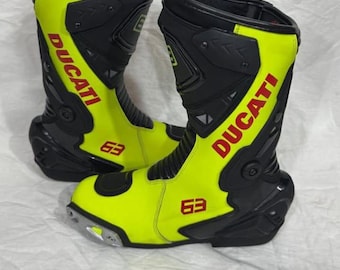 Handgefertigte Ducati 63 Motorradstiefel, CE-zertifizierte Leder Racing Schuhe