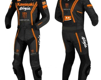Kawasaki Monster MotoGP Lederkombi, CE Geschützte 2-teilige Rennausrüstung
