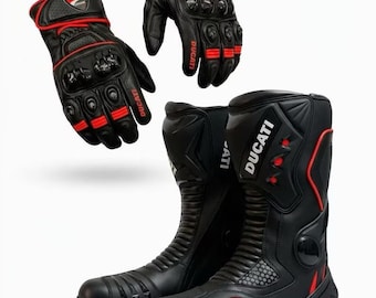 Ducati Racing Boots & Handschuhe Set, Schwarz Rot Sportbike Reitbekleidung