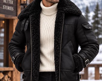 Men's Black Leather Jacket, Classic Biker Motorcycle Coat, Stylish Casual Outerwear, Zip Up Jacket, Gift for Him