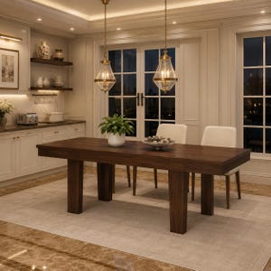 Expandable Dining Table for 6-10 People, Extendable Farmhouse Kitchen Table, Brown Wood Dining Room Table with Hidden Leaf,