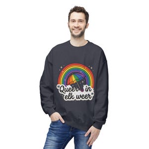 Rainbow umbrella "Queer in elk weer" Sweatshirt | Pride graphic crewneck