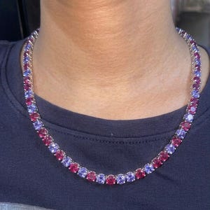 Ruby & Amethyst Tennis Necklace, 925 Silver Tennis Necklace, Vintage Handmade Jewelry, Hip Hop Tennis Jewelry, Gift For Her