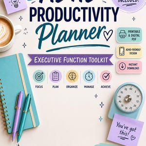 ADHD-produktivitetsplanerare | Verktygslåda för exekutiva funktioner | Utskrivbar och digital planerare | Neurodivergent organisatör i PDF-format