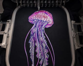 Projekt haftu meduz, wzór haftu życia oceanicznego, haft maszynowy zwierząt morskich, grafika stworzeń morskich, projekt wystroju nadmorskiego