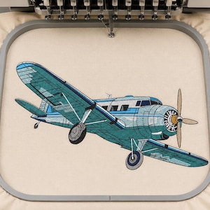 Vintage Aircraft Embroidery Design, Classic Airplane Embroidery Pattern, Retro Aviation Machine Stitch Art and Aviation Lover Decor