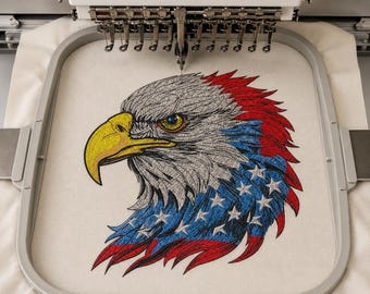 Patriotyczny wzór haftu orła, amerykański wzór haftu orła bielika z kolorami flagi USA, haft maszynowy ptaka wolności