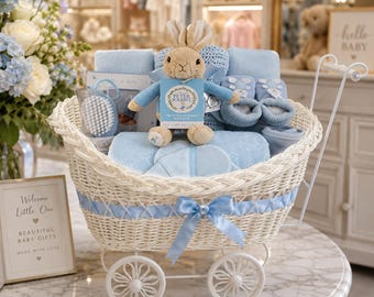 Baby Pram Hamper Basket Shower Gift Nursery Organizer New Mom Pregnancy Present Newborn Keepsake Storage Crate Girls Boys Birthday Gifts