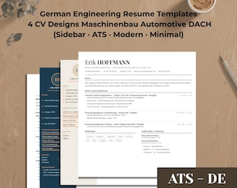 German Engineering Resume Templates | 4 CV Designs Maschinenbau Automotive DACH | Word DOCX Instant Download