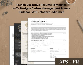 French Executive Resume Templates | 4 CV Designs Cadres Management France | Word DOCX Instant Download