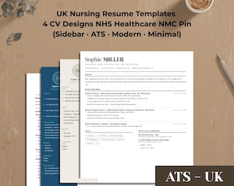UK Nursing Resume Templates | 4 CV Designs NHS Healthcare nmc Pin | Word docx Instant Download
