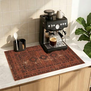 Vintage terrakotta matta för kaffebar, halkfri matta för espressomaskin, röd matta för kaffestation, present till kaffeälskare