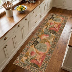 Vintage Floral Kitchen Runner Rug, Printed Floral Kitchen Mat, Cottagecore Long Area Rug, Bohemian Hallway Runner, Washable Floor Rug