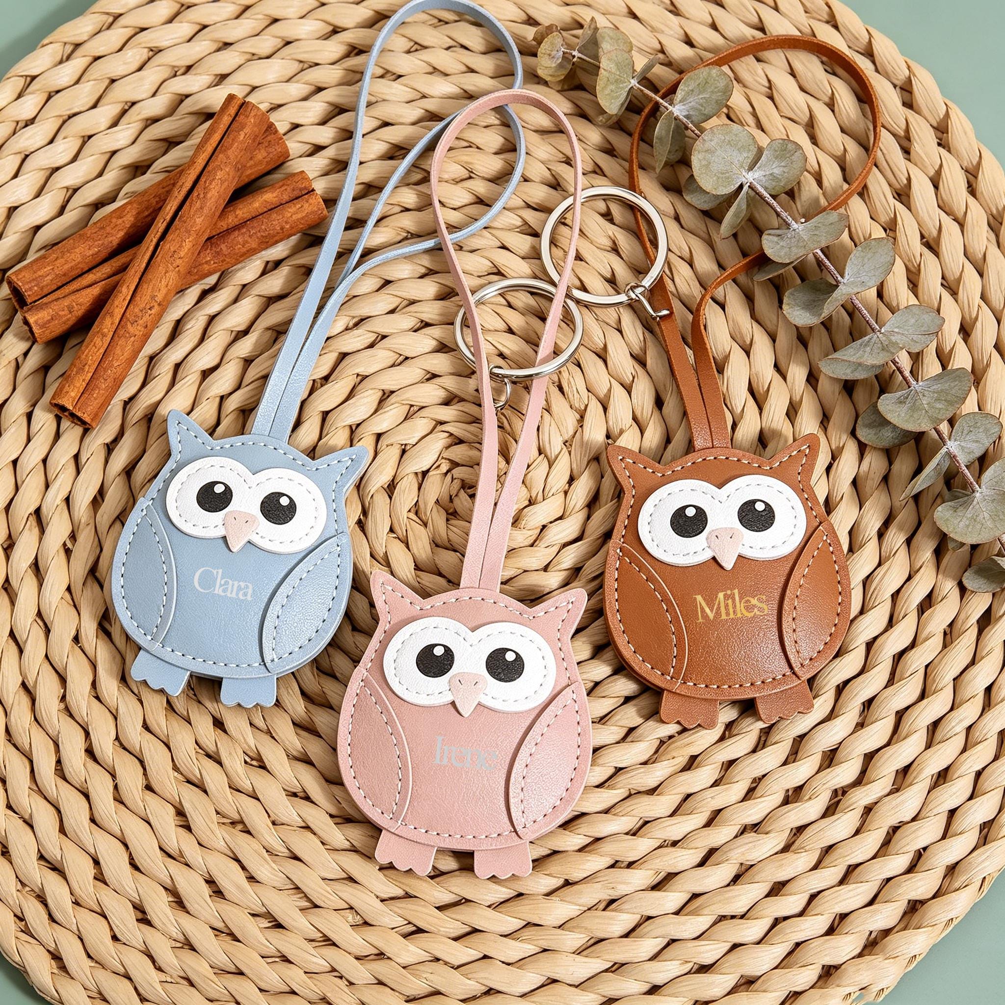 Exquisite Owl Bag Accessory, Custom Engraved Name Metal Keychain