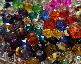 50 g Assorted SMALL Faceted Rondelle Crystal Glass Beads 4 mm - 10 mm Many Colors, approx 80-90 beads