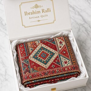Handmade Sindhi Ralli Patchwork Quilt | Boho Bedspread + Wall Tapestry | Cottagecore Vintage Throw Blanket | Pakistani Folk Art Artisan image 8