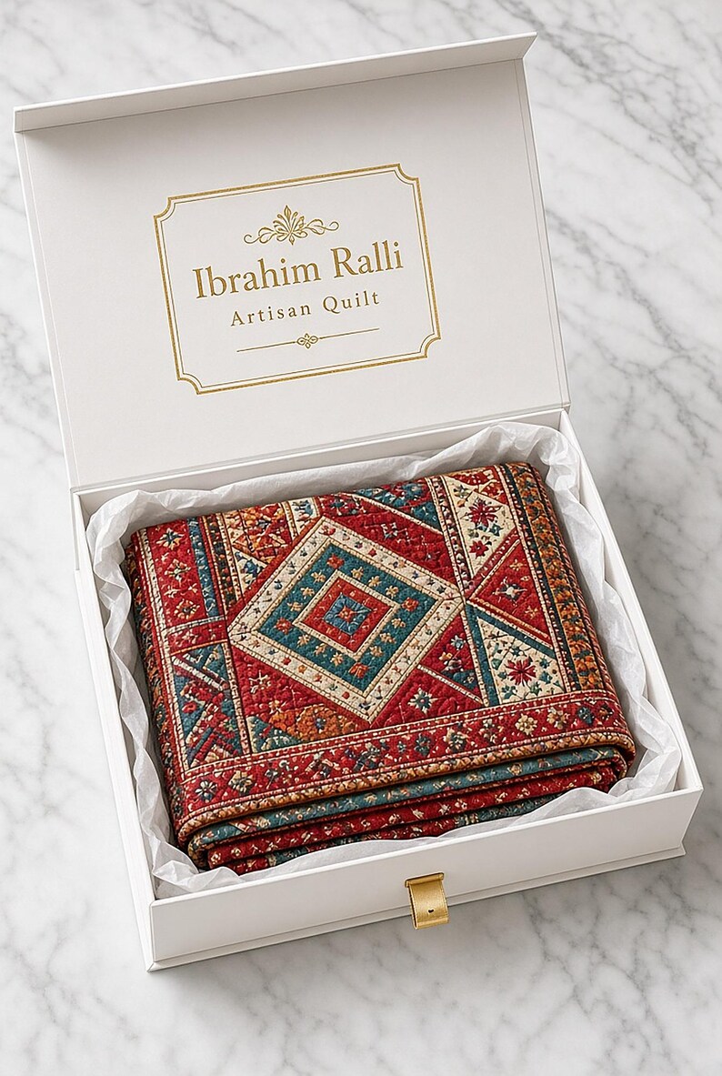 Handmade Sindhi Ralli Patchwork Quilt | Boho Bedspread + Wall Tapestry | Cottagecore Vintage Throw Blanket | Pakistani Folk Art Artisan image 8