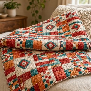 Handmade Sindhi Ralli Patchwork Quilt | Boho Bedspread + Wall Tapestry | Cottagecore Vintage Throw Blanket | Pakistani Folk Art Artisan image 7