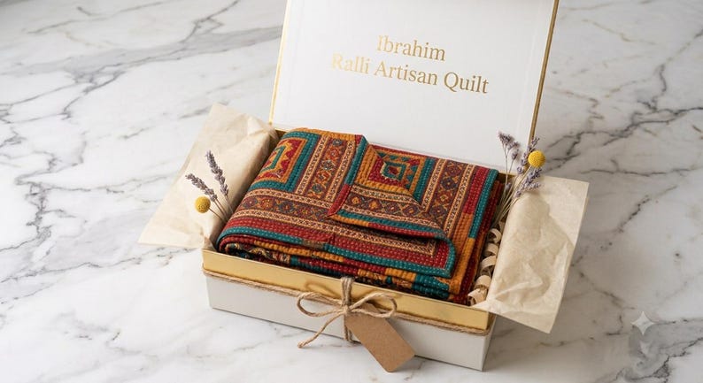 Handmade Sindhi Ralli Patchwork Quilt | Boho Bedspread + Wall Tapestry | Cottagecore Vintage Throw Blanket | Pakistani Folk Art Artisan image 13