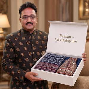 Conjunto de lenços com estampa Sindhi Ajrak | 2 xales tradicionais, estojo para espelho, algodão imagem 9