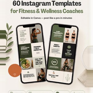 Fitness Coach Instagram Templates, Canva Social Media Kit, Wellness Posts Stories