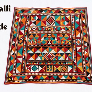 Handmade Sindhi Ralli Patchwork Quilt | Boho Bedspread + Wall Tapestry | Cottagecore Vintage Throw Blanket | Pakistani Folk Art Artisan image 2