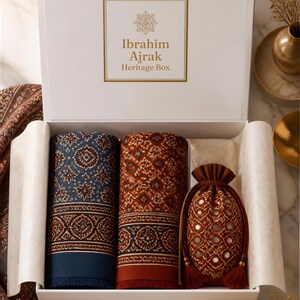 Conjunto de lenços com estampa Sindhi Ajrak | 2 xales tradicionais, estojo para espelho, algodão imagem 12