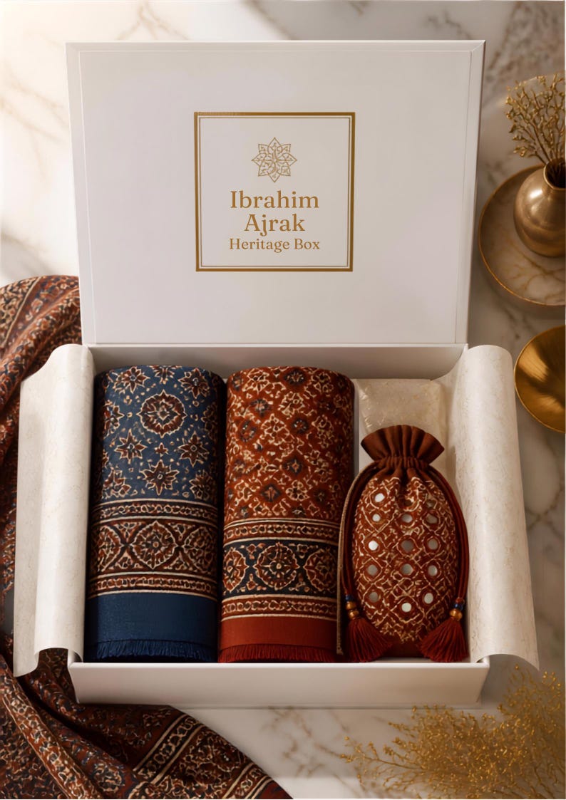 Conjunto de lenços com estampa Sindhi Ajrak | 2 xales tradicionais, estojo para espelho, algodão imagem 12
