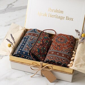 Conjunto de lenços com estampa Sindhi Ajrak | 2 xales tradicionais, estojo para espelho, algodão imagem 10