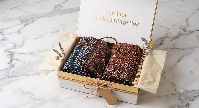 Conjunto de lenços com estampa Sindhi Ajrak | 2 xales tradicionais, estojo para espelho, algodão imagem 10