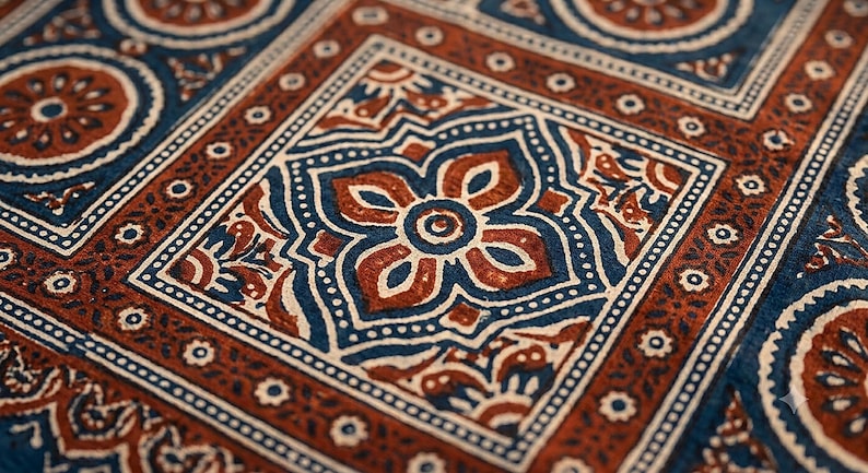 Conjunto de lenços com estampa Sindhi Ajrak | 2 xales tradicionais, estojo para espelho, algodão imagem 5